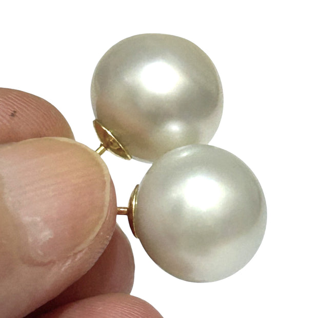 Round 12.6mm Silver White Indonesia South Sea Pearl Stud Earrings