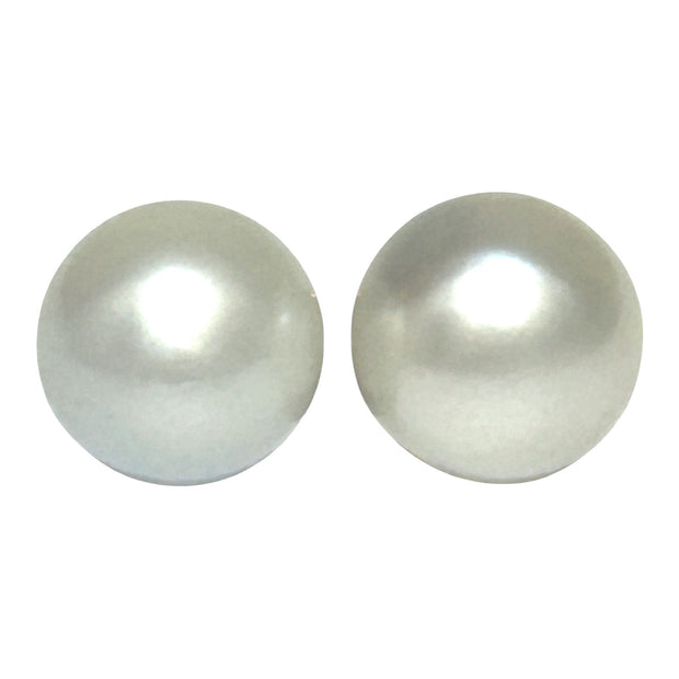 Round 12.6mm Silver White Indonesia South Sea Pearl Stud Earrings