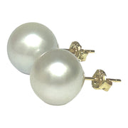Round 12.6mm Silver White Indonesia South Sea Pearl Stud Earrings