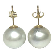 Round 12.6mm Silver White Indonesia South Sea Pearl Stud Earrings