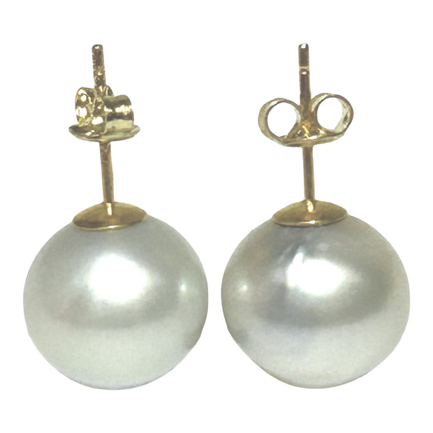 Round 12.6mm Silver White Indonesia South Sea Pearl Stud Earrings