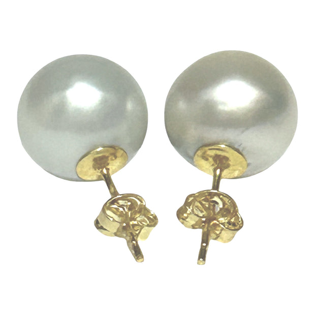 Round 12.6mm Silver White Indonesia South Sea Pearl Stud Earrings