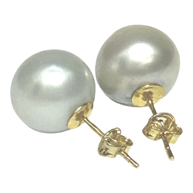 Round 12.6mm Silver White Indonesia South Sea Pearl Stud Earrings