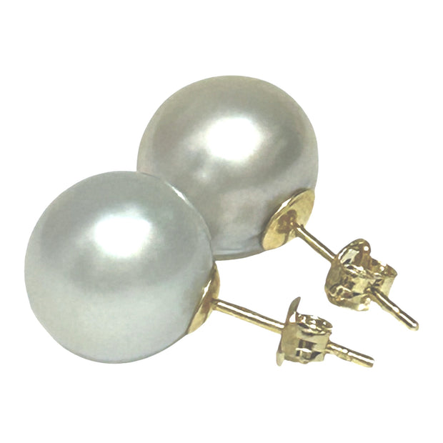 Round 12.6mm Silver White Indonesia South Sea Pearl Stud Earrings