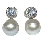 Oval Baroque 9 × 9.3mm Silver White Indonesia South Sea Pearl Earrings