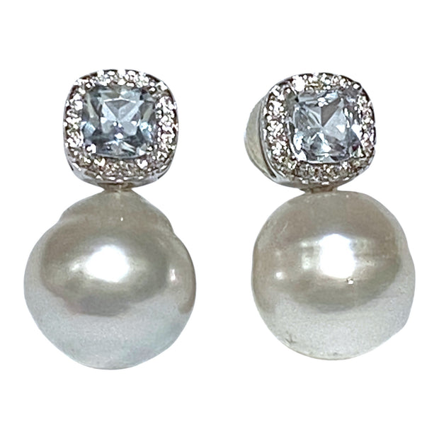 Oval Baroque 9 × 9.3mm Silver White Indonesia South Sea Pearl Earrings