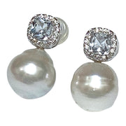 Oval Baroque 9 × 9.3mm Silver White Indonesia South Sea Pearl Earrings