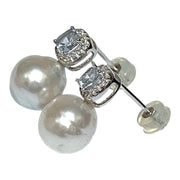 Oval Baroque 9 × 9.3mm Silver White Indonesia South Sea Pearl Earrings