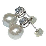Oval Baroque 9 × 9.3mm Silver White Indonesia South Sea Pearl Earrings