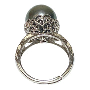 Solitaire Ring With Black Green 12.6 Round Tahitian Pearl Size 8
