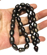 Oval 8.5 x 11.5mm Black Blue Brown FW Pearl 16" Strand - 18" Necklace