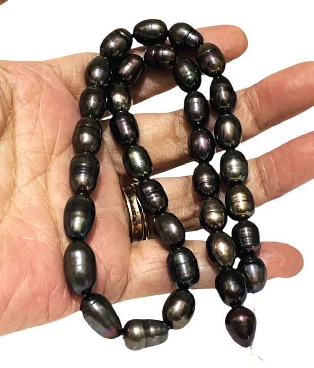 Oval 8.5 x 11.5mm Black Blue Brown FW Pearl 16" Strand - 18" Necklace