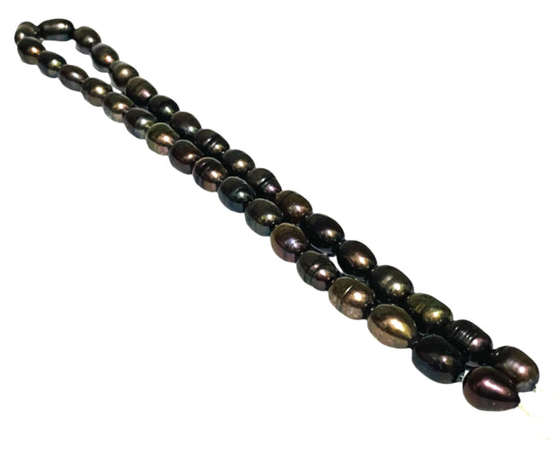 Oval 8.5 x 11.5mm Black Blue Brown FW Pearl 16" Strand - 18" Necklace