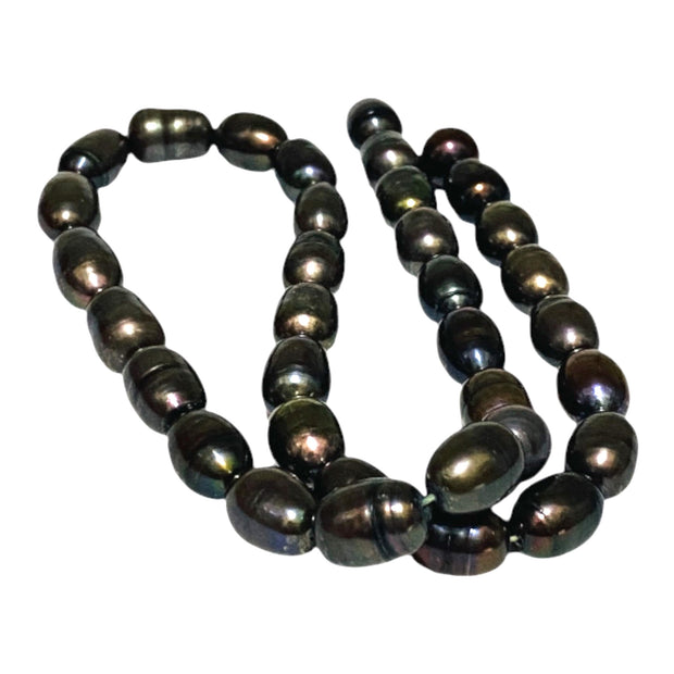 Oval 8.5 x 11.5mm Black Blue Brown FW Pearl 16" Strand - 18" Necklace