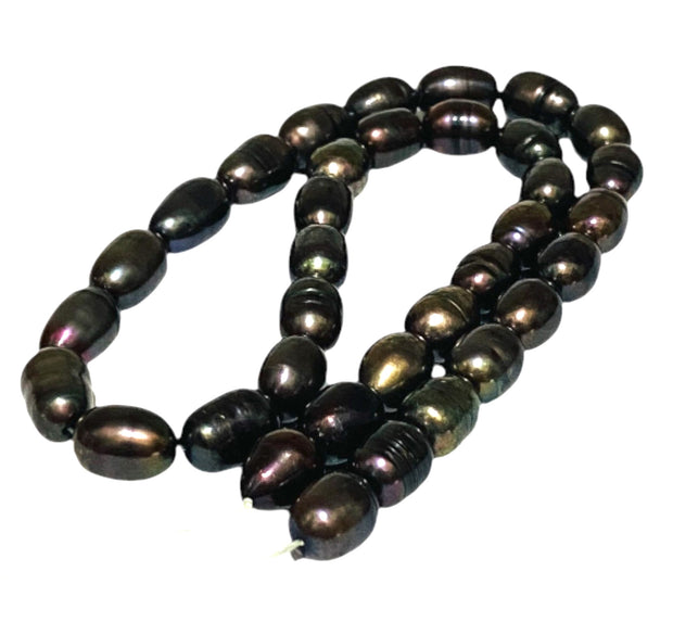 Oval 8.5 x 11.5mm Black Blue Brown FW Pearl 16" Strand - 18" Necklace