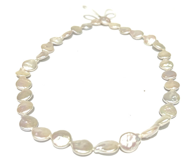 Flat Oval 10.5-11mm Jumbo Natural White Cultured Pearls 16" Strand