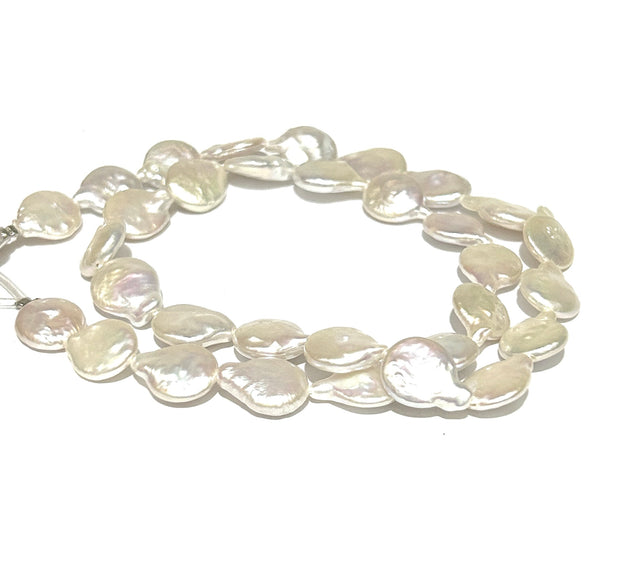 Flat Oval 10.5-11mm Jumbo Natural White Cultured Pearls 16" Strand