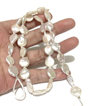 Flat Oval 10.5-11mm Jumbo Natural White Cultured Pearls 16" Strand