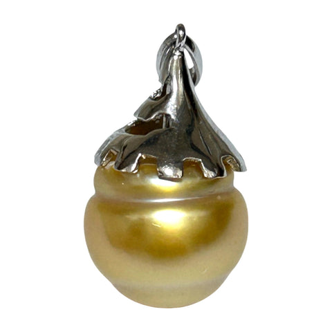Iridescent 13.2 x 14.3mm Natural Rich Gold South Sea Pearl Pendant