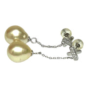 Oval 10.2 x 11.5mm Pale Gold South Sea Pearl Dangle Earrings