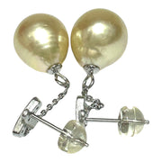 Oval 10.2 x 11.5mm Pale Gold South Sea Pearl Dangle Earrings