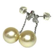 Oval 10.2 x 11.5mm Pale Gold South Sea Pearl Dangle Earrings