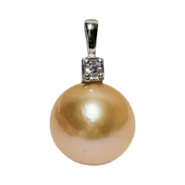 Charming 12mm Edison Peach Pink Round Cultured Pearl Pendant