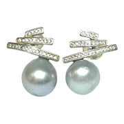 Stunning 8.5 × 9mm Silver White Indonesia South Sea Pearl Earrings