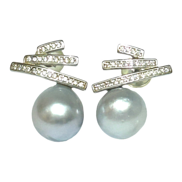 Stunning 8.5 × 9mm Silver White Indonesia South Sea Pearl Earrings