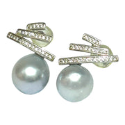 Stunning 8.5 × 9mm Silver White Indonesia South Sea Pearl Earrings