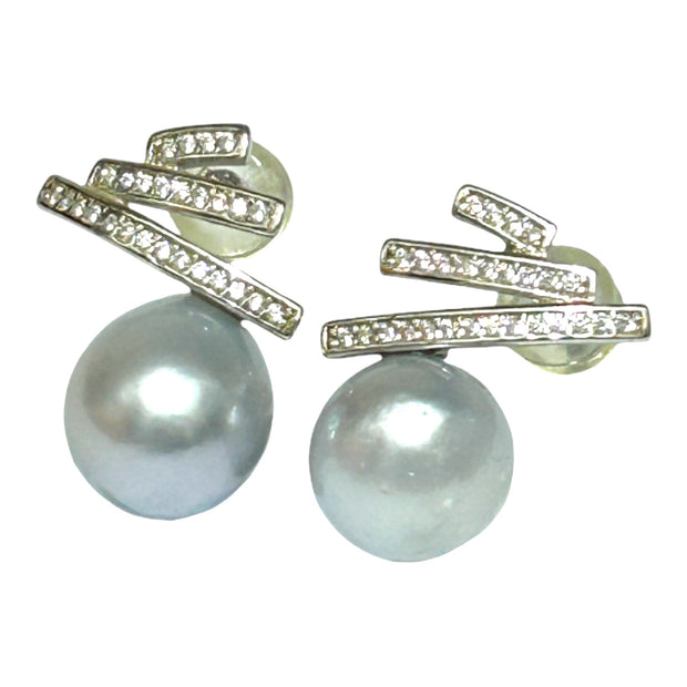 Stunning 8.5 × 9mm Silver White Indonesia South Sea Pearl Earrings