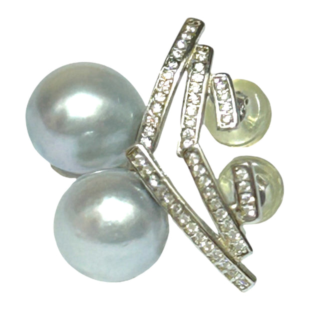 Stunning 8.5 × 9mm Silver White Indonesia South Sea Pearl Earrings