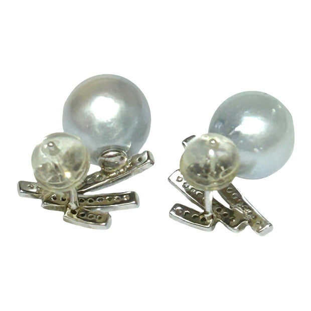 Stunning 8.5 × 9mm Silver White Indonesia South Sea Pearl Earrings