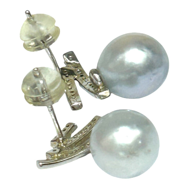 Stunning 8.5 × 9mm Silver White Indonesia South Sea Pearl Earrings