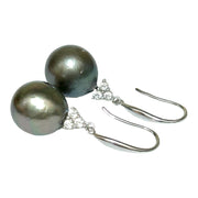 Luxury 11.2 × 12mm Tahitian South Sea Peacock Gray Green Dangle Earrings