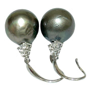 Luxury 11.2 × 12mm Tahitian South Sea Peacock Gray Green Dangle Earrings