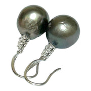 Luxury 11.2 × 12mm Tahitian South Sea Peacock Gray Green Dangle Earrings