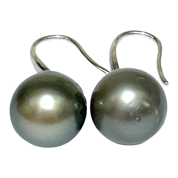 Luxury 11.2 × 12mm Tahitian South Sea Peacock Gray Green Dangle Earrings