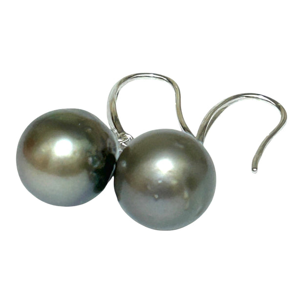 Luxury 11.2 × 12mm Tahitian South Sea Peacock Gray Green Dangle Earrings