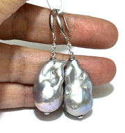 Giant 12.7 x 22mm Silver Blue Keshi Baroque Pearl Dangle Earrings