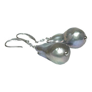 Giant 12.7 x 22mm Silver Blue Keshi Baroque Pearl Dangle Earrings