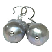 Giant 12.7 x 22mm Silver Blue Keshi Baroque Pearl Dangle Earrings