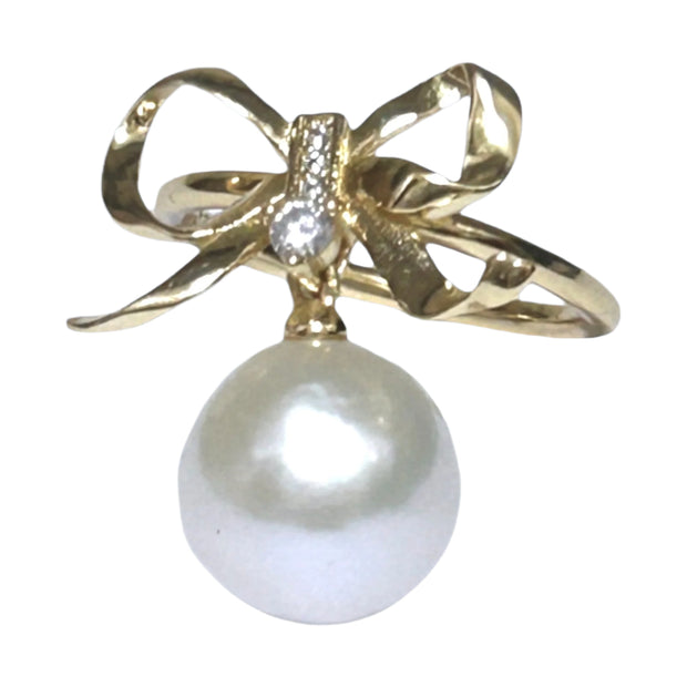 Handmade Natural White 11.4mm Edison Round Pearl Solid Ring Size 5