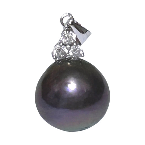Fabulous 10.8 - 11mm Edison Round Purple Black Pinkish Pearl Pendant