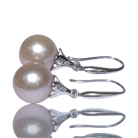 Stunning 11.5 - 12mm Purple Pink Edison Round Pearl Dangle Earrings