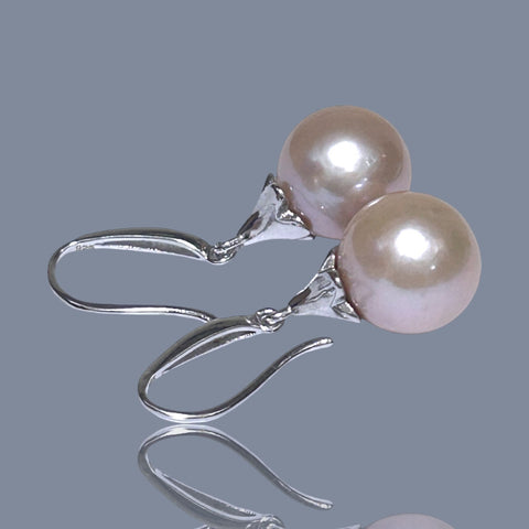 Stunning 11.5 - 12mm Purple Pink Edison Round Pearl Dangle Earrings