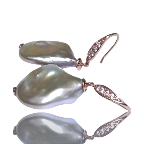 Baroque 17 x 21mm Lavender Rainbow Green Jumbo Pearl Dangle Earrings