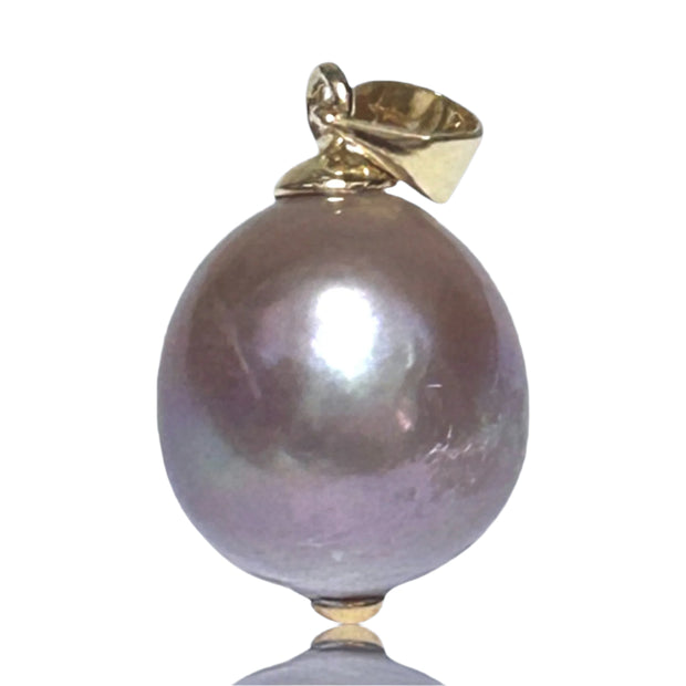 Huge Baroque 13.6 x 15mm Keshi Silver Purple Pink Cultured Pearl Pendant