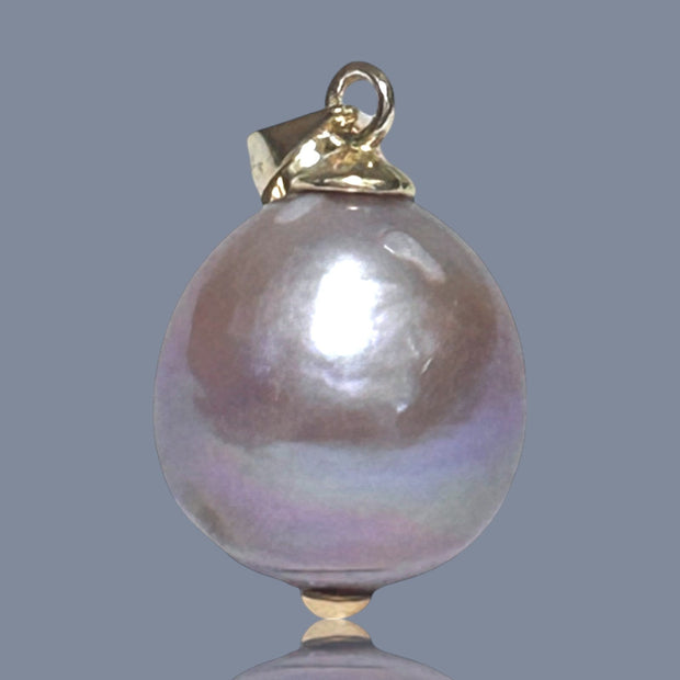 Huge Baroque 13.6 x 15mm Keshi Silver Purple Pink Cultured Pearl Pendant