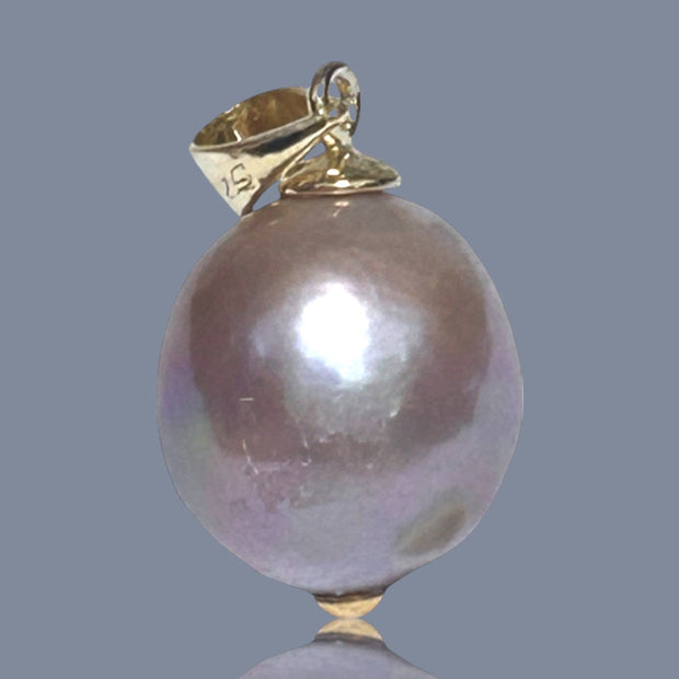 Huge Baroque 13.6 x 15mm Keshi Silver Purple Pink Cultured Pearl Pendant